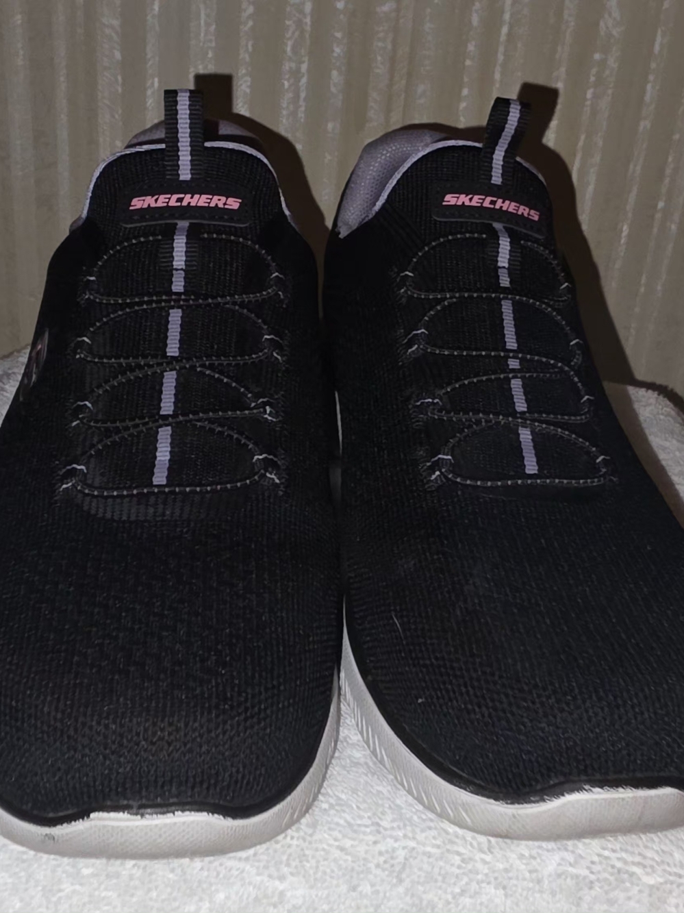 Skechers Black Slip-On Athletic Sneakers with Pink Logo